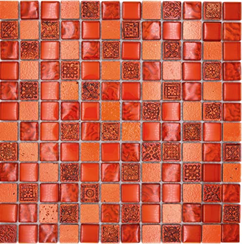 Mosaik Fliese Transluzent rot Glasmosaik Crystal Resin rot Struktur für WAND WC KÜCHE FLIESENSPIEGEL THEKENVERKLEIDUNG Mosaikmatte Mosaikplatte von conwire