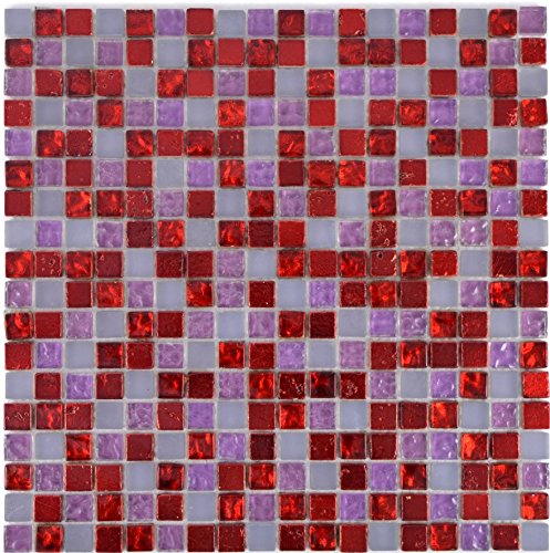 Mosaik Fliese Transluzent rot pink weiß Glasmosaik Crystal Resin rot pink weiß matt für WAND WC KÜCHE FLIESENSPIEGEL THEKENVERKLEIDUNG Mosaikmatte Mosaikplatte von conwire