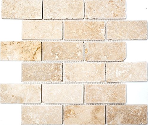 Mosaik Fliese Travertin Naturstein beige Brick Inula Chiaro Antique Travertin für BODEN WAND BAD WC DUSCHE KÜCHE FLIESENSPIEGEL THEKENVERKLEIDUNG BADEWANNENVERKLEIDUNG Mosaikmatte Mosaikplatte von conwire