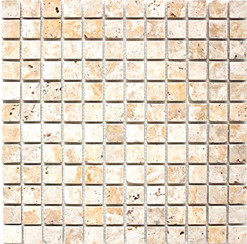 Mosaik Fliese Travertin Naturstein gelb Gold Antique für WAND BAD DUSCHE KÜCHE FLIESENSPIEGEL THEKENVERKLEIDUNG BADEWANNENVERKLEIDUNG Mosaikmatte Mosaikplatte | 10 Mosaikmatten von conwire