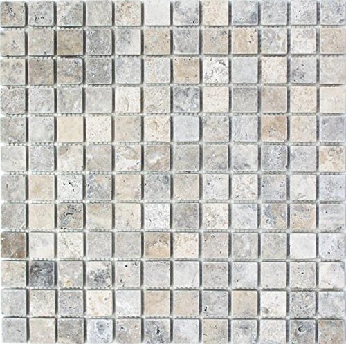 Mosaik Fliese Travertin Naturstein weißgrau silber Antique Travertin für BODEN WAND BAD WC DUSCHE KÜCHE FLIESENSPIEGEL THEKENVERKLEIDUNG BADEWANNENVERKLEIDUNG Mosaikmatte Mosaikplatte von conwire