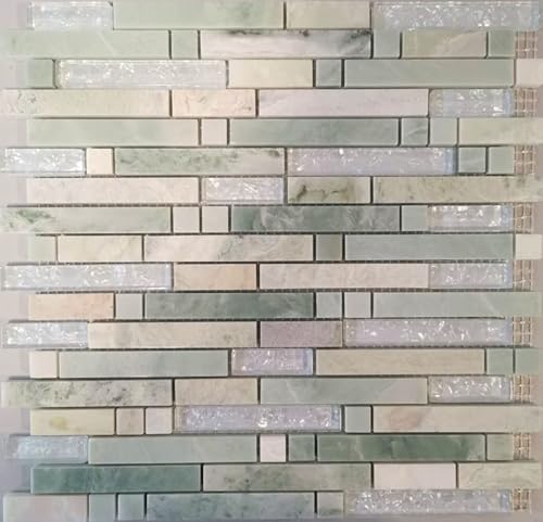 Mosaik Fliese hellgrün cream Stäbchen Verbund Glasmosaik Crystal Stein Onyx für WAND BAD DUSCHE KÜCHE FLIESENSPIEGEL THEKENVERKLEIDUNG BADEWANNENVERKLEIDUNG Mosaikmatte Mosaikplatte | 10 Mosaikmatten von conwire