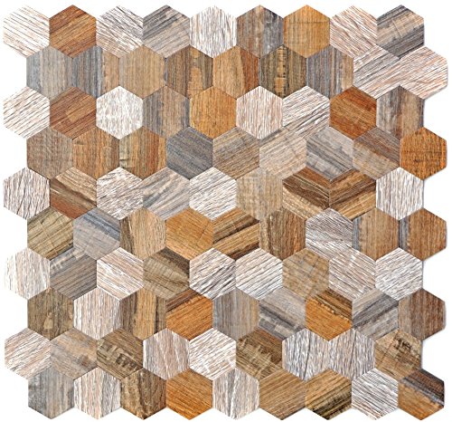 Mosaik Fliese selbstklebend Aluminium grau beige Hexagon metall Holzoptik für WAND KÜCHE FLIESENSPIEGEL THEKENVERKLEIDUNG Mosaikmatte Mosaikplatte von conwire