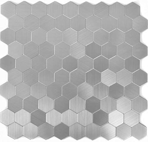 Mosaik Fliese selbstklebend Aluminium silber metall Hexagon metall für WAND KÜCHE FLIESENSPIEGEL THEKENVERKLEIDUNG Mosaikmatte Mosaikplatte | 10 Mosaikmatten von conwire