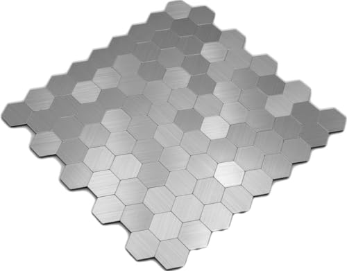 Mosaik Fliese selbstklebend Aluminium silber metall Hexagon metall für WAND KÜCHE FLIESENSPIEGEL THEKENVERKLEIDUNG Mosaikmatte Mosaikplatte von conwire