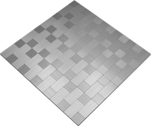 Mosaik Fliese selbstklebend Aluminium silber metall Kombination metall für WAND KÜCHE FLIESENSPIEGEL THEKENVERKLEIDUNG Mosaikmatte Mosaikplatte von conwire