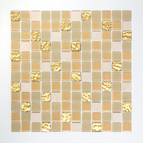 Mosaik Fliese selbstklebend Transluzent Stein weiß gold Rechteck Glasmosaik Crystal Stein beige braun für WAND KÜCHE FLIESENSPIEGEL THEKENVERKLEIDUNG Mosaikmatte Mosaikplatte | 10 Mosaikmatten von conwire
