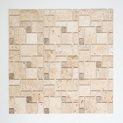 Mosaik Fliese selbstklebend Travertin Naturstein beige Kombination Travertin beige für WAND DUSCHE KÜCHE FLIESENSPIEGEL THEKENVERKLEIDUNG Mosaikmatte Mosaikplatte von conwire