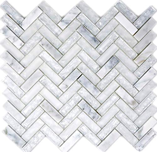 Mosaik Fliese weiß Fischgrät Glas Crystal für WAND BAD WC DUSCHE KÜCHE FLIESENSPIEGEL THEKENVERKLEIDUNG BADEWANNENVERKLEIDUNG Mosaikmatte Mosaikplatte von conwire