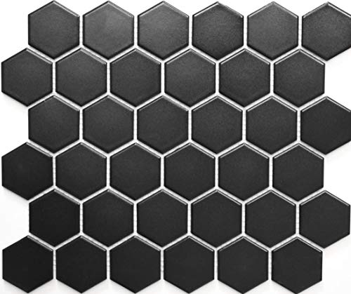 Mosaik Hexagon uni schwarz matt Keramik Mosaik, Mosaikstein Format: 51x59x5 mm, Bogengröße: 325x281 mm, 1 Bogen/Matte Mosaik Hexagon uni schwarz matt Keramik Mosaik, Mosaikstein Format: 51x59x5 mm, Bogengröße: 325x281 mm, 1 Bogen/Matte von conwire
