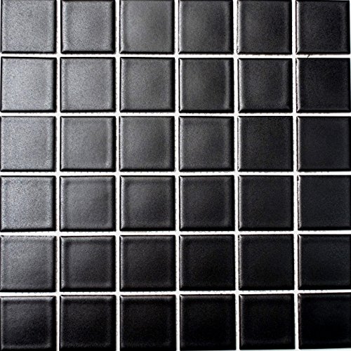 Mosaik Quadrat uni schwarz matt Keramikfliese Mosaikstein Format 48x48x6 mm Mattengröße 298x298 mm 10 Matten von conwire