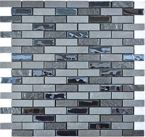Mosaik Selbstklebend Verbund Glasmosaik Stein schwarz für WAND KÜCHE Fliesenspiegel Thekenverkleidung Wandverblender von conwire