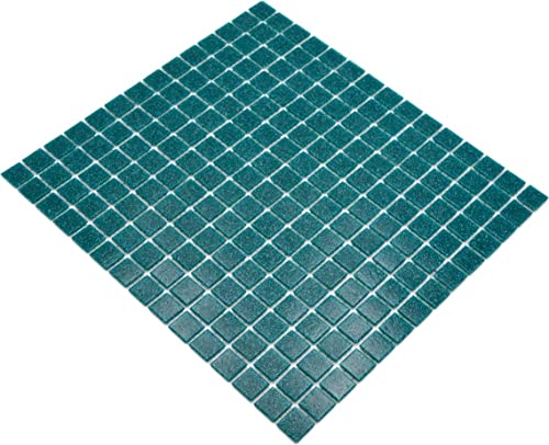 Mosaik dunkel türkis Poolfliesen Poolmosaik Fliesen Glas glänzend Quadrat Wand Boden Küche Bad Dusche von conwire