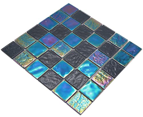 Mosaik iridium blau schwarz Glasmosaik glänzend Quadrat Wand Küche Bad Dusche von conwire