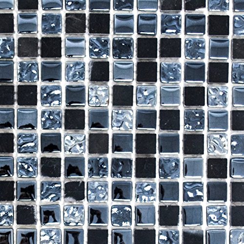 Mosaikfliese Crystal Transparent Glasmosaik/Naturstein mix grau/schwarz für WAND BAD WC DUSCHE KÜCHE FLIESENSPIEGEL THEKENVERKLEIDUNG BADEWANNENVERKLEIDUNG Mosaikmatte Mosaikplatte von conwire