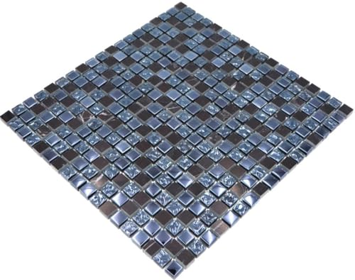 Mosaikfliese Crystal Transparent Glasmosaik/Naturstein mix grau/schwarz für WAND BAD WC DUSCHE KÜCHE FLIESENSPIEGEL THEKENVERKLEIDUNG BADEWANNENVERKLEIDUNG Mosaikmatte Mosaikplatte von conwire