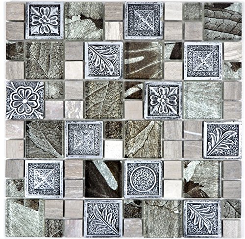 Mosaikfliese Transluzent silber Glasmosaik Resin Ornament für WAND WC KÜCHE FLIESENSPIEGEL THEKENVERKLEIDUNG Mosaikmatte Mosaikplatte von conwire