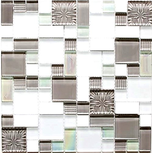 Mosaikfliese weiß grau Glasmosaik Crystal Stein für WAND BAD WC DUSCHE KÜCHE FLIESENSPIEGEL THEKENVERKLEIDUNG BADEWANNENVERKLEIDUNG Mosaikmatte Mosaikplatte von conwire