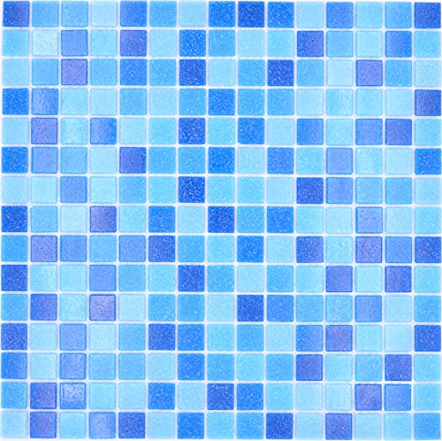 Mosaikmatte Glasmosaik Classic Mix Glas mix blau 5F papierverklebt Poolmosaik Schwimmbadmosaik von conwire