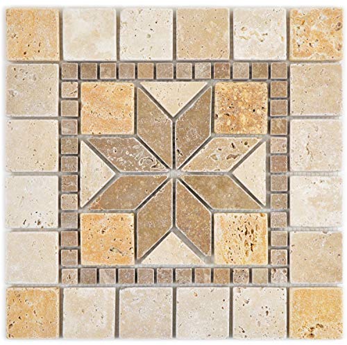 Naturstein Mosaik Einleger Fliese Travertin beige gelb walnuss für WANDDEKO BAD WC KÜCHENDEKO von conwire