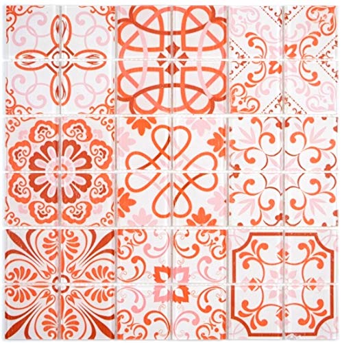 Retro Vintage Mosaik Fliese Transluzent rot Glasmosaik Crystal SWISS für WAND BAD WC DUSCHE KÜCHE FLIESENSPIEGEL THEKENVERKLEIDUNG BADEWANNENVERKLEIDUNG Mosaikmatte Mosaikplatte von conwire