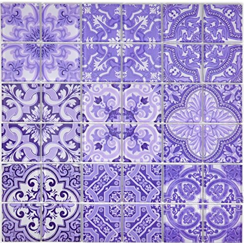 Retro Vintage Mosaik Fliese Transluzent violett Glasmosaik Crystal für WAND BAD WC DUSCHE KÜCHE FLIESENSPIEGEL THEKENVERKLEIDUNG BADEWANNENVERKLEIDUNG Mosaikmatte Mosaikplatte von conwire