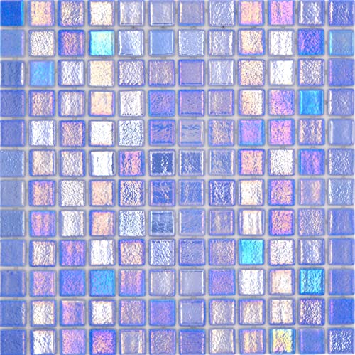 Schwimmbadmosaik Poolmosaik Recycling Glasmosaik blau glänzend Wand Boden Küche Bad Dusche - 1 Matte von conwire