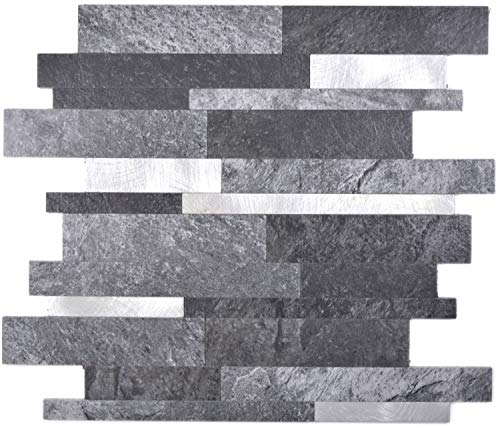 Selbstklebende Mosaikmatte Verbund Vinyl Steinoptik Black Qaurtz/Silver für WAND KÜCHE Fliesenspiegel Thekenverkleidung Wandverblender von conwire