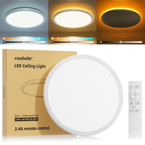 coobrite 24 W LED-Deckenleuchte, dimmbar, 2400 lm, flache LED-Deckenleuchte, mit 2,4 G Fernbedienung – 6 W, warmes Nachtlicht, 3000 K-6500 K, Schlafzimmerlampe, ultradünn, für Kinderzimmer, Wohnzimmer coobrite 24 W LED-Deckenleuchte, dimmbar, 2400 lm, flache LED-Deckenleuchte, mit 2,4 G Fernbedienung – 6 W, warmes Nachtlicht, 3000 K-6500 K, Schlafzimmerlampe, ultradünn, für Kinderzimmer, Wohnzimmer von coobrite