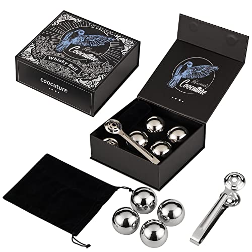 Whiskey-Kugel-Set, wiederverwendbar, Edelstahl, Metall, Eiskugeln, Getränkekühlsteine, Whiskey-Steine, Geschenke für Männer, Ihn, Ehemann von der Frau, 4 Stück von coocuture