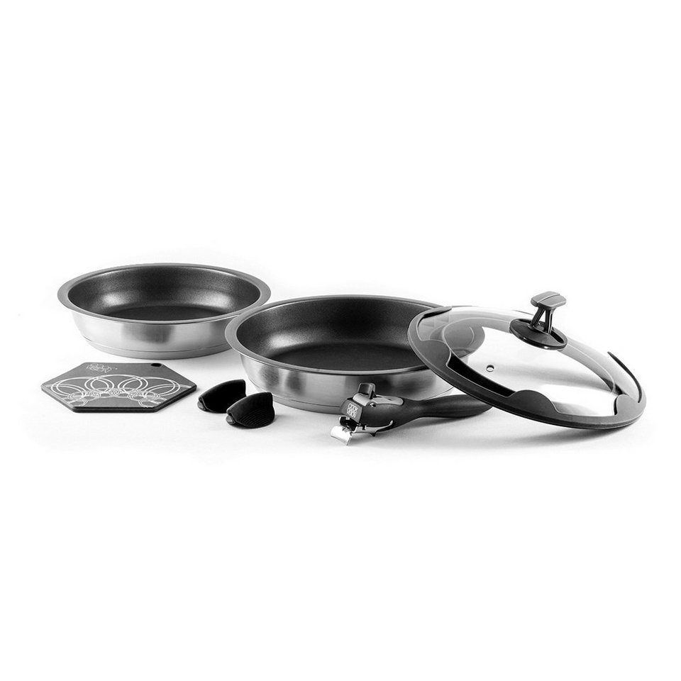 cookvision nesto Pfannen-Set, Edelstahl 18/10 (7-tlg), platzsparend, antihaftbeschichtet, für alle Herdarten, backofenfest von cookvision nesto