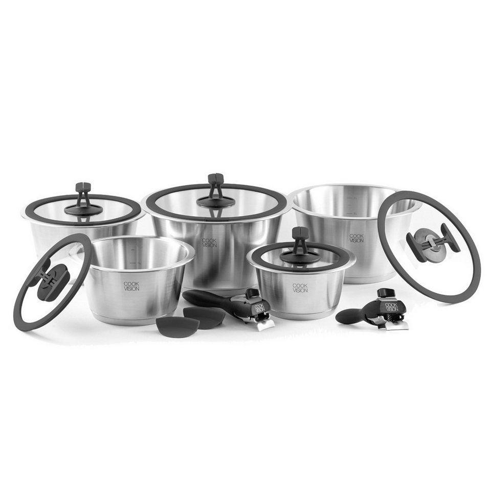 cookvision nesto Topf-Set, Edelstahl 18/10 (14-tlg), platzsparend, innovatives Zubehör von cookvision nesto