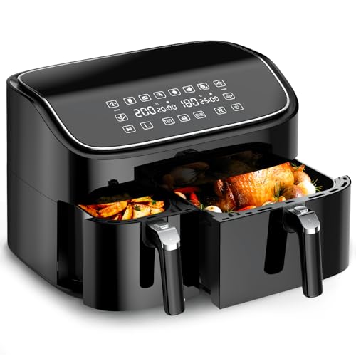 Dual Zone Heißluftfritteuse 2 kammern, Air fryer 9L Separate Antihaftbeschichtung, Airfryer 3L & 6L mit Sync-Finish Funktion, 6-in-1 Kochvorgaben, Touchscreen, Timer-Funktion, Gesunde Friteuse ohne Öl Dual Zone Heißluftfritteuse 2 kammern, Air fryer 9L Separate Antihaftbeschichtung, Airfryer 3L & 6L mit Sync-Finish Funktion, 6-in-1 Kochvorgaben, Touchscreen, Timer-Funktion, Gesunde Friteuse ohne Öl von cookwise
