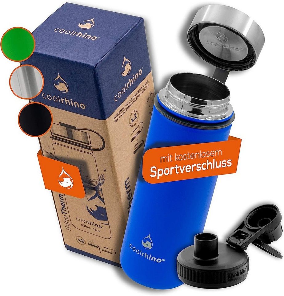 coolrhino Isolierflasche rhinoTherm Edelstahl Trinkflasche 530 ml / 950 ml, Kohlensäure geeignet, BPA-frei Thermosflasche doppelwandig von coolrhino