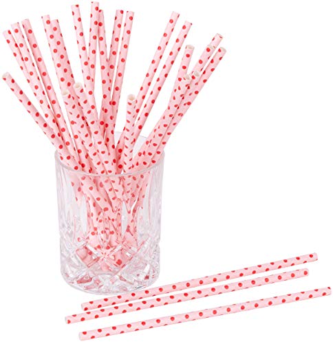 Papierstrohhalme Dots 25 St. 100% Papier Einweg L:19,7cm biologisch abbaubare Trinkhalme, Farbe:rosa von coopz