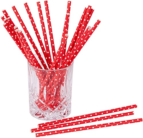 Papierstrohhalme Dots 25 St. 100% Papier Einweg L:19,7cm biologisch abbaubare Trinkhalme, Farbe:rot von coopz