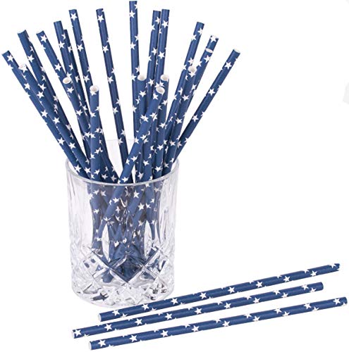 Papierstrohhalme Stars 25 St. 100% Papier L:19,7cm Strohhalm biologisch abbaubare Trinkhalme, Farbe:blau von coopz