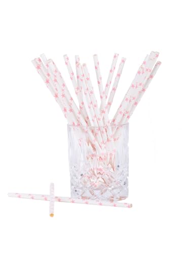 Papierstrohhalme Stars 25 St. 100% Papier L:19,7cm Strohhalm biologisch abbaubare Trinkhalme, Farbe:rosa von coopz