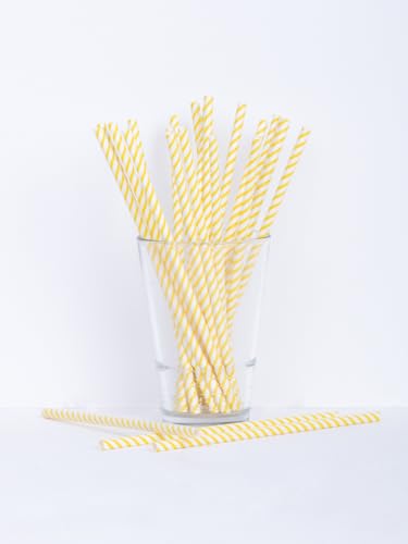 Papierstrohhalme Stripe 25 St. 100% Papier Einweg L:19,7cm biologisch abbaubare Trinkhalme, Farbe:gelb von coopz