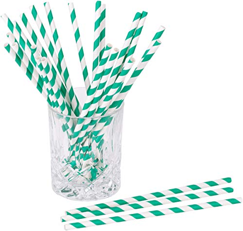 Papierstrohhalme Stripe 25 St. 100% Papier Einweg L:19,7cm biologisch abbaubare Trinkhalme, Farbe:mint von coopz