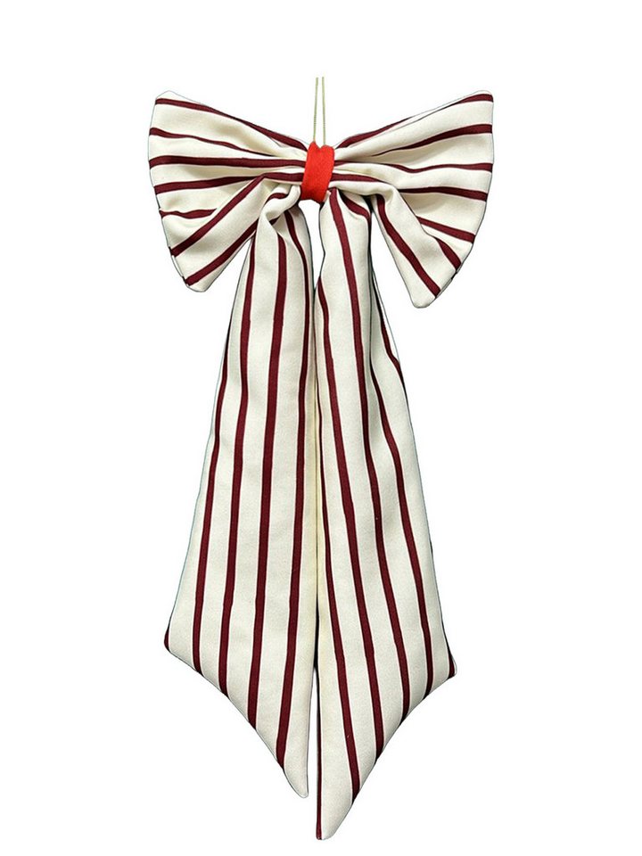 coopz Weihnachtsbaumschleife Weihnachtsschmuck Schleife creme/bordeaux schmal gestreift von coopz