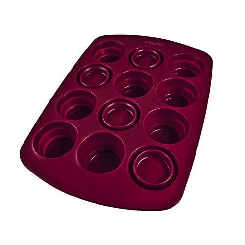coox MUFFINFORM in Dunkelrot, Platzsparendes Muffinblech mit faltbaren Förmchen, Silikon BPA-frei, für 12 Muffins geeignet von coox