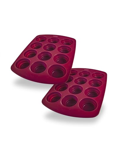 coox Muffin Moments - Muffinformen 2er-Set – je 12er Silikon-Muffinblech mit Faltfunktion – antihaft, BPA-frei, platzsparend in Dunkelrot von coox