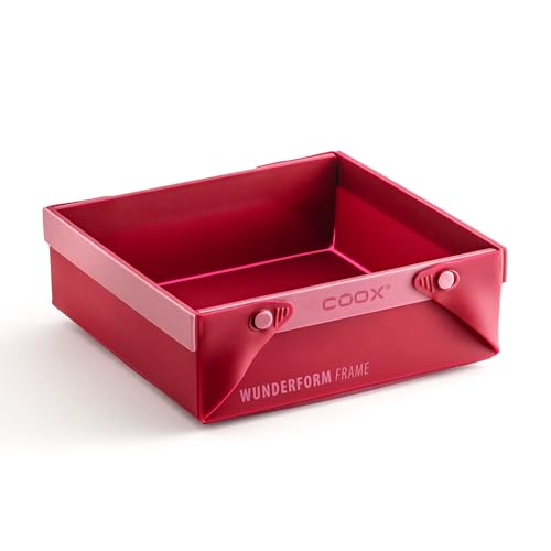 coox WUNDERFORM Frame SQ in Rot: Die erste faltbare Silikon Kastenform für grenzenlose Backkreationen - perfekt für Kuchen, Brot und Aufläufe von coox