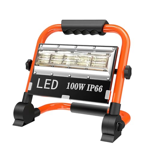 LED Baustrahler, 100W Strahler Akku, Drehbare Tragbare Arbeitsleuchte, Wasserdichte Superhell Suchscheinwerfer, Wiederaufladbare LED Arbeitsleuchte für Garage Outdoor Camping Angeln (Klumpig Lampe) von copap