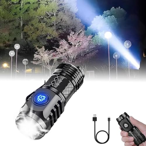 copap Mini Taschenlampe LED Aufladbar, taktische taschenlampe klein, akku Flashlight Taschenlampen mit 5 modi, Wasserdichte Handlampe für Outdoor, Camping, Wandern, Notfäll (Schwarz) von copap