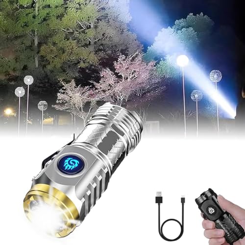 copap Mini Taschenlampe LED Aufladbar, taktische taschenlampe klein, akku Flashlight Taschenlampen mit 5 modi, Wasserdichte Handlampe für Outdoor, Camping, Wandern, Notfäll (Silber) von copap