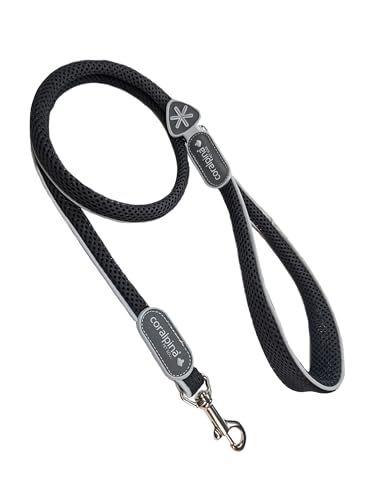 Coralpina - Cinquetorri Hundeleine für Hunde, einfach und robust, mit reflektierenden Teilen und gepolstertem Griff, mit Ring für Beutelhalter, Farbe Dunkelschwarz, Größe 1/3 von coralpina