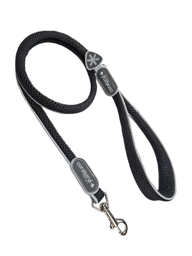 Coralpina - Cinquetorri Hundeleine für Hunde, einfach und robust, mit reflektierenden Teilen und gepolstertem Griff, mit Ring für Beutelhalter, Farbe Dunkelschwarz, Größe 4/6 von coralpina