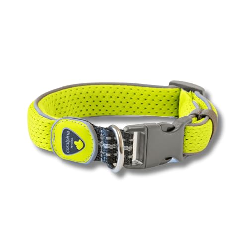 Coralpina - Halsband, weich und ergonomisch, mit reflektierenden Kanten und Karabinerhaken aus robustem Kunststoff, Farbe Neongelb, Größe 6 von coralpina